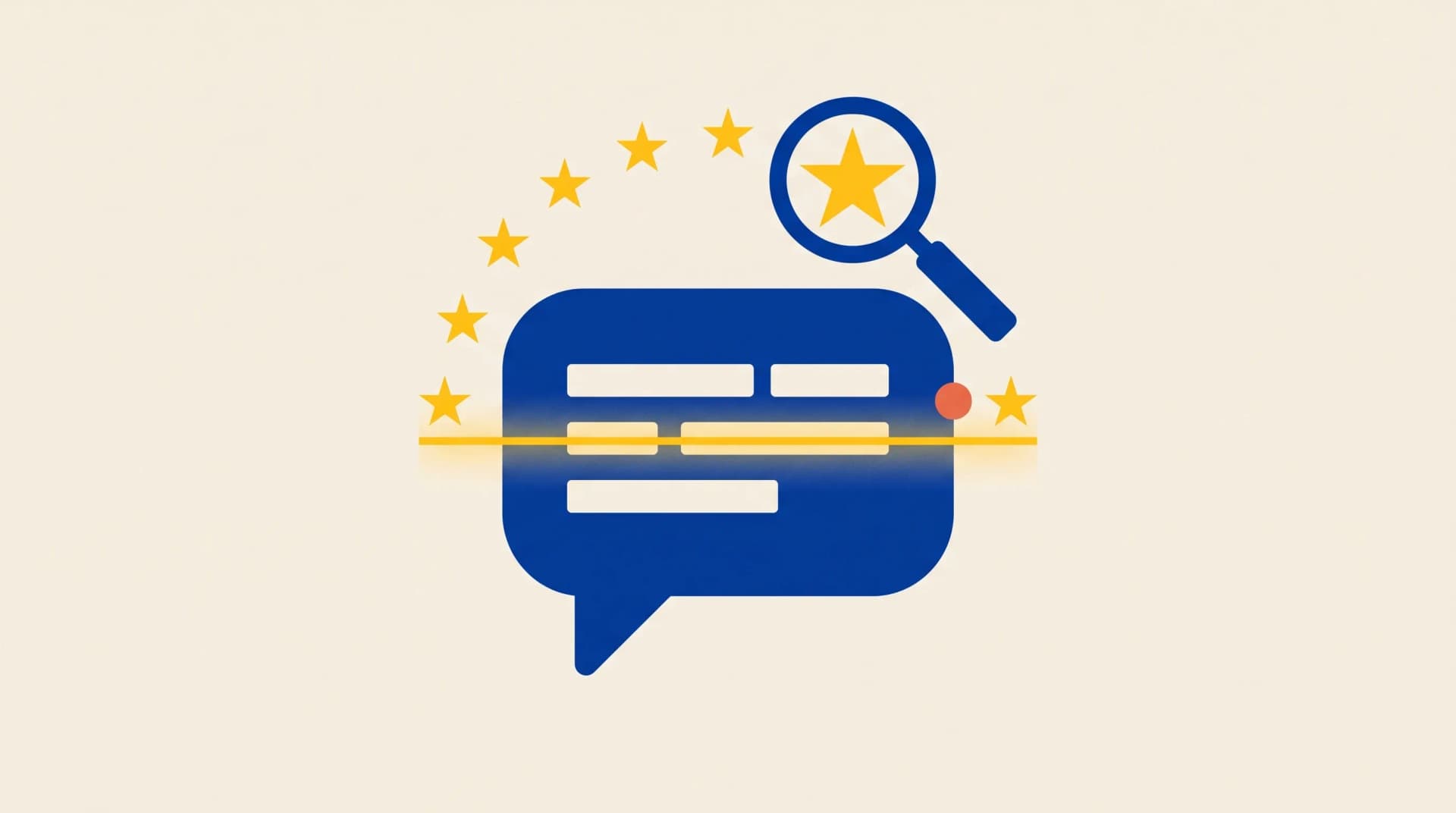 Illustration : une bulle de message aux couleurs de l'Union européenne traversée par un faisceau de scan et inspectée à la loupe, symbolisant l'adoption de Chat Control par le Parlement européen
